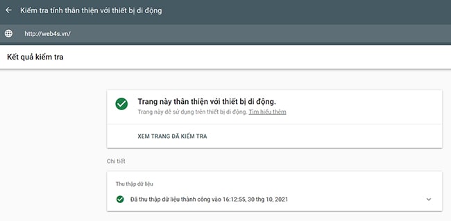 Kết quả kiểm tra độ thân thiện của website